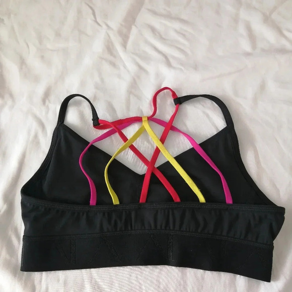 Alala Reef Sports Bra Colourblock with Strappy Back Black Pink Red Yellow Small - Picture 9 of 13